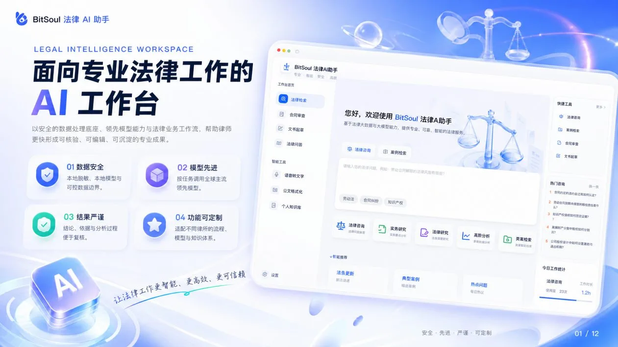 法律行业 AI 解决方案界面（演示数据）